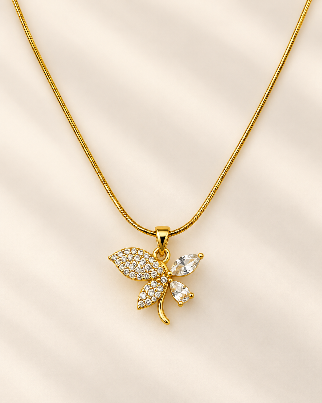 Golden Crystal Dragonfly Pendant Necklace
