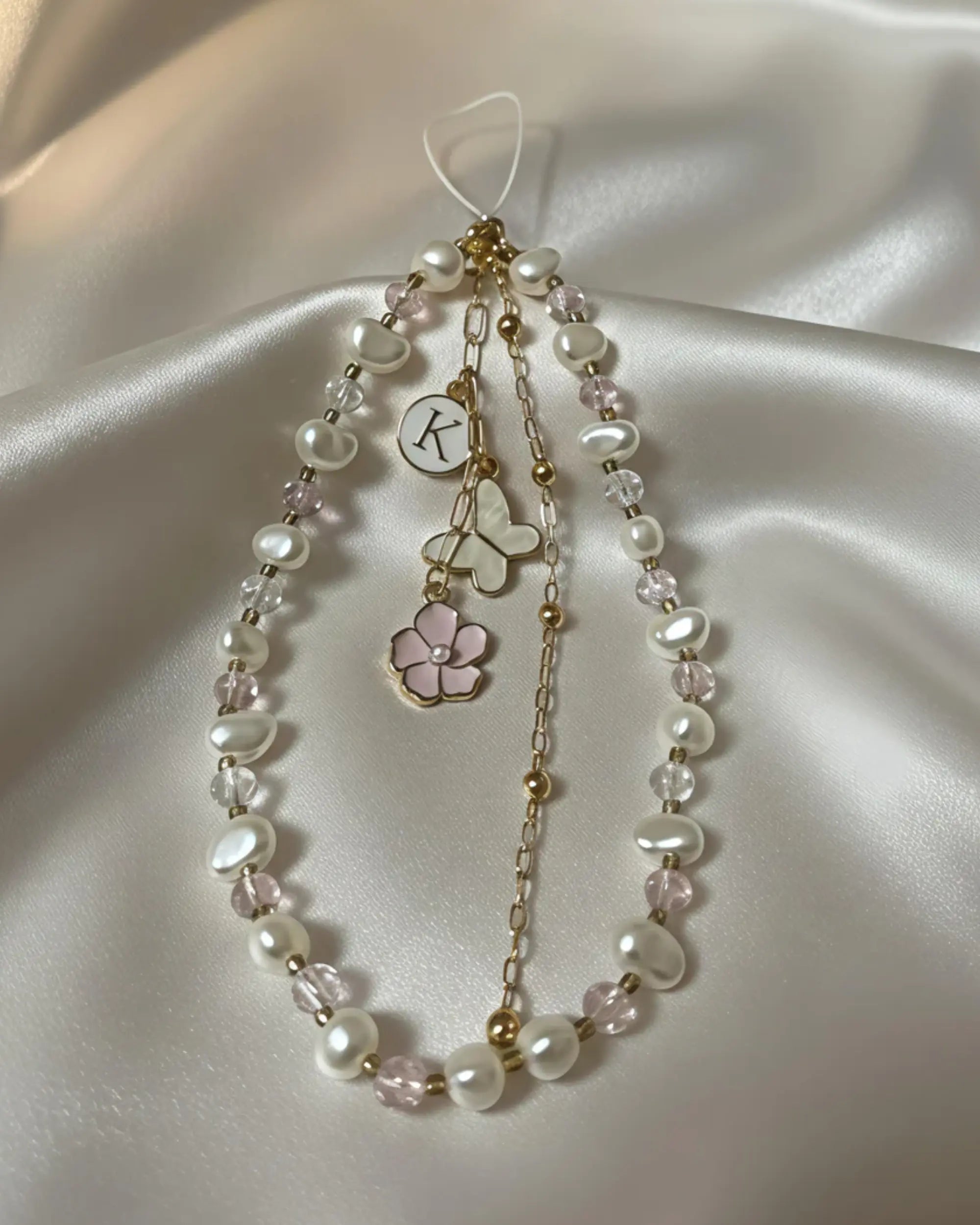 Blush Pearl Butterfly Phone/ bag Charm WristBliss