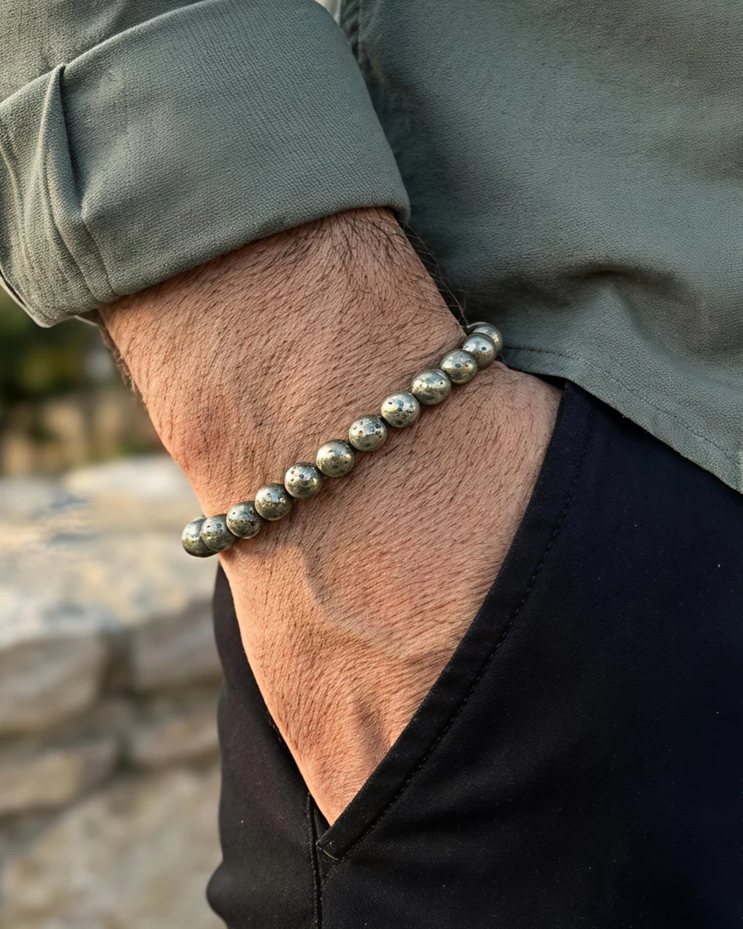 pyrite stone bead bracelet for men and women