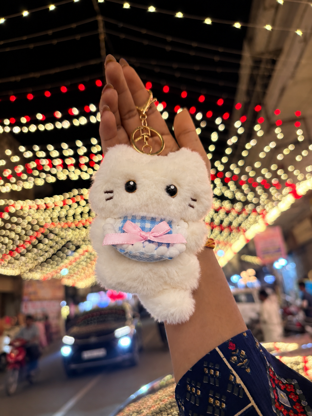 Blue Bow Kitty Plush Keychain