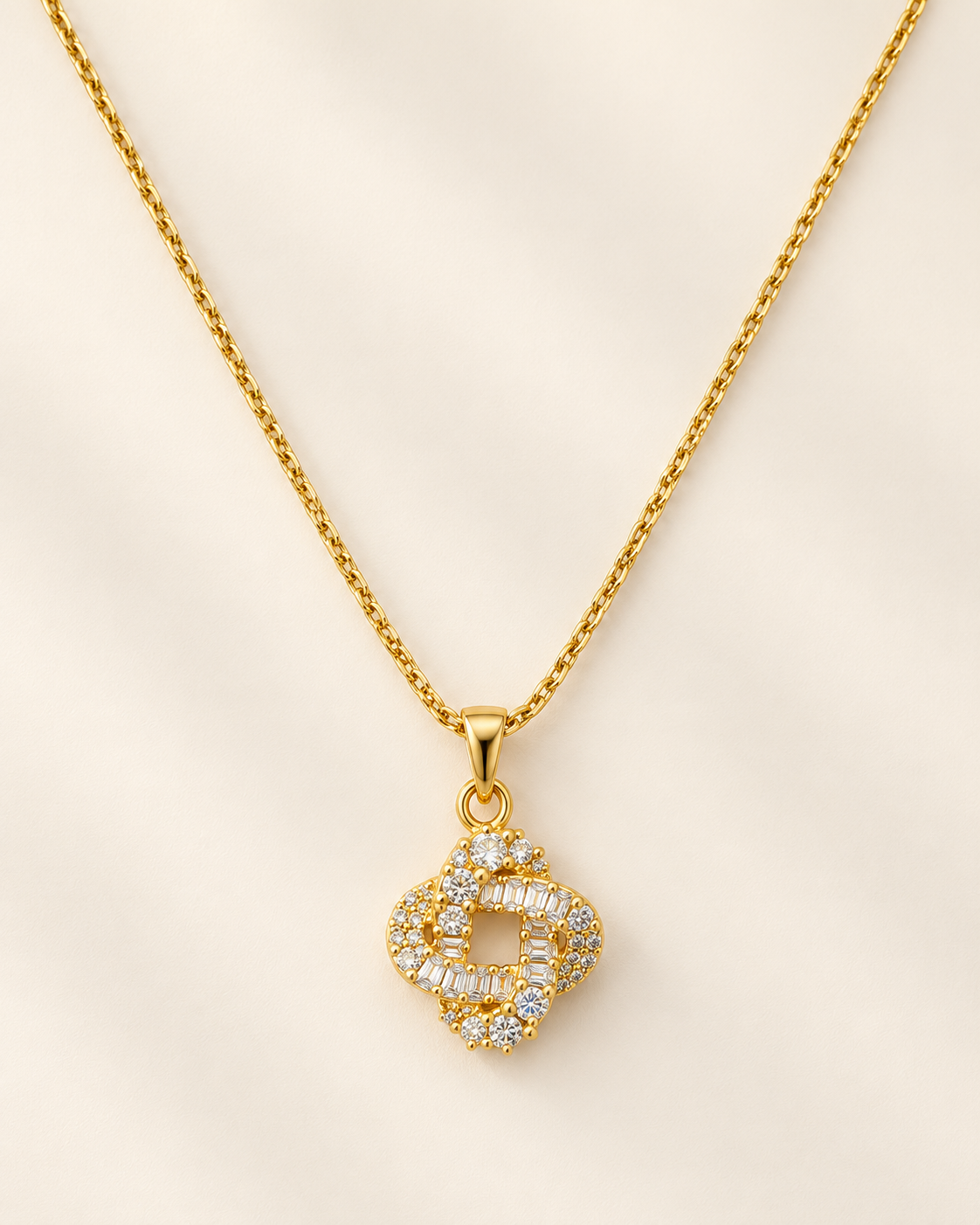 Golden Crystal Geometric Pendant Necklace