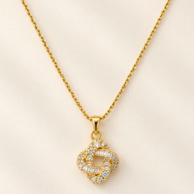Golden Crystal Geometric Pendant Necklace