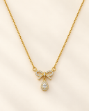 Golden Crystal Bow Teardrop Necklace
