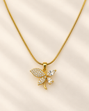 Golden Crystal Dragonfly Pendant Necklace