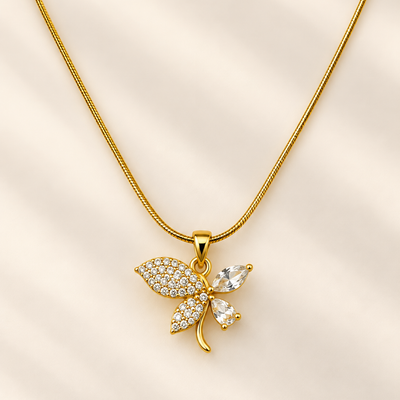 Golden Crystal Dragonfly Pendant Necklace
