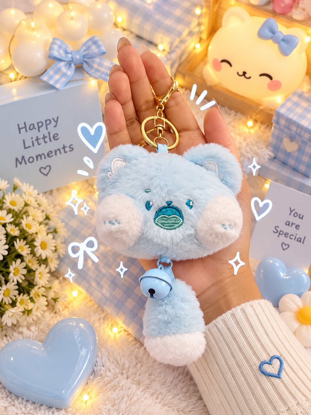 Sky Blue Plush Bear Keychain