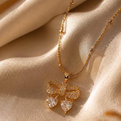 Crystal Bow Heart Necklace