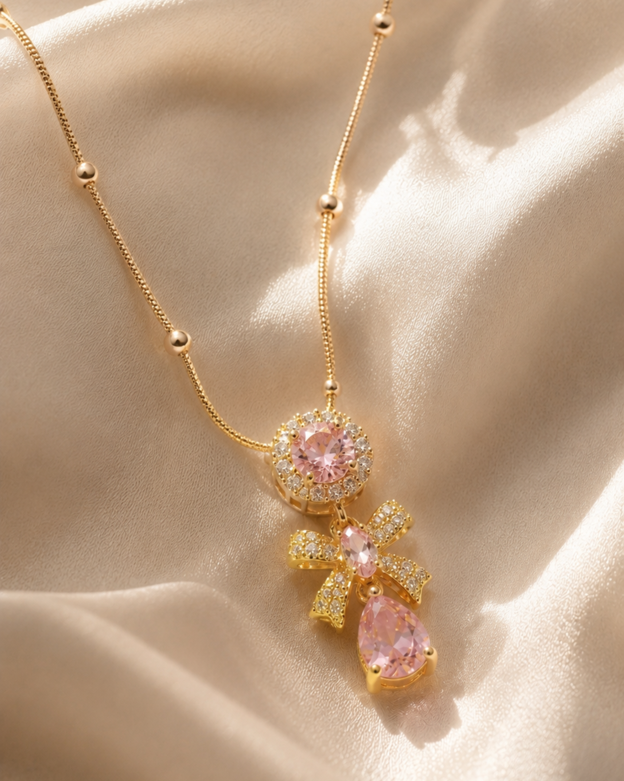 Blush Bow Crystal Necklace