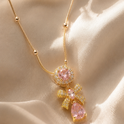 Blush Bow Crystal Necklace