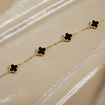 Gold clover bracelet stack for women