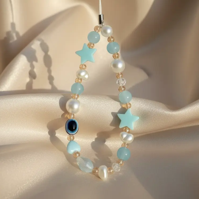 blue beaded phone charm for smartphone