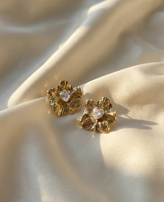 floral stud earrings for women gold