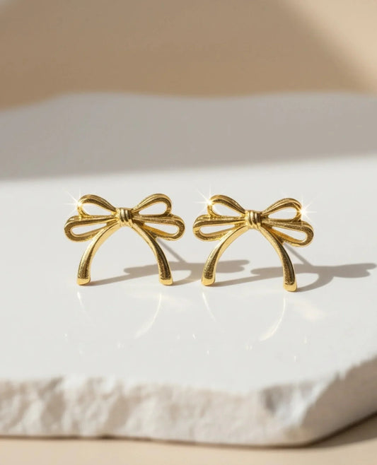 gold bow stud earrings for women