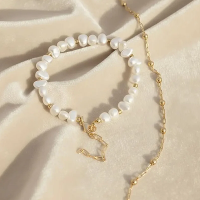 handmade pearl bracelet with gold chain