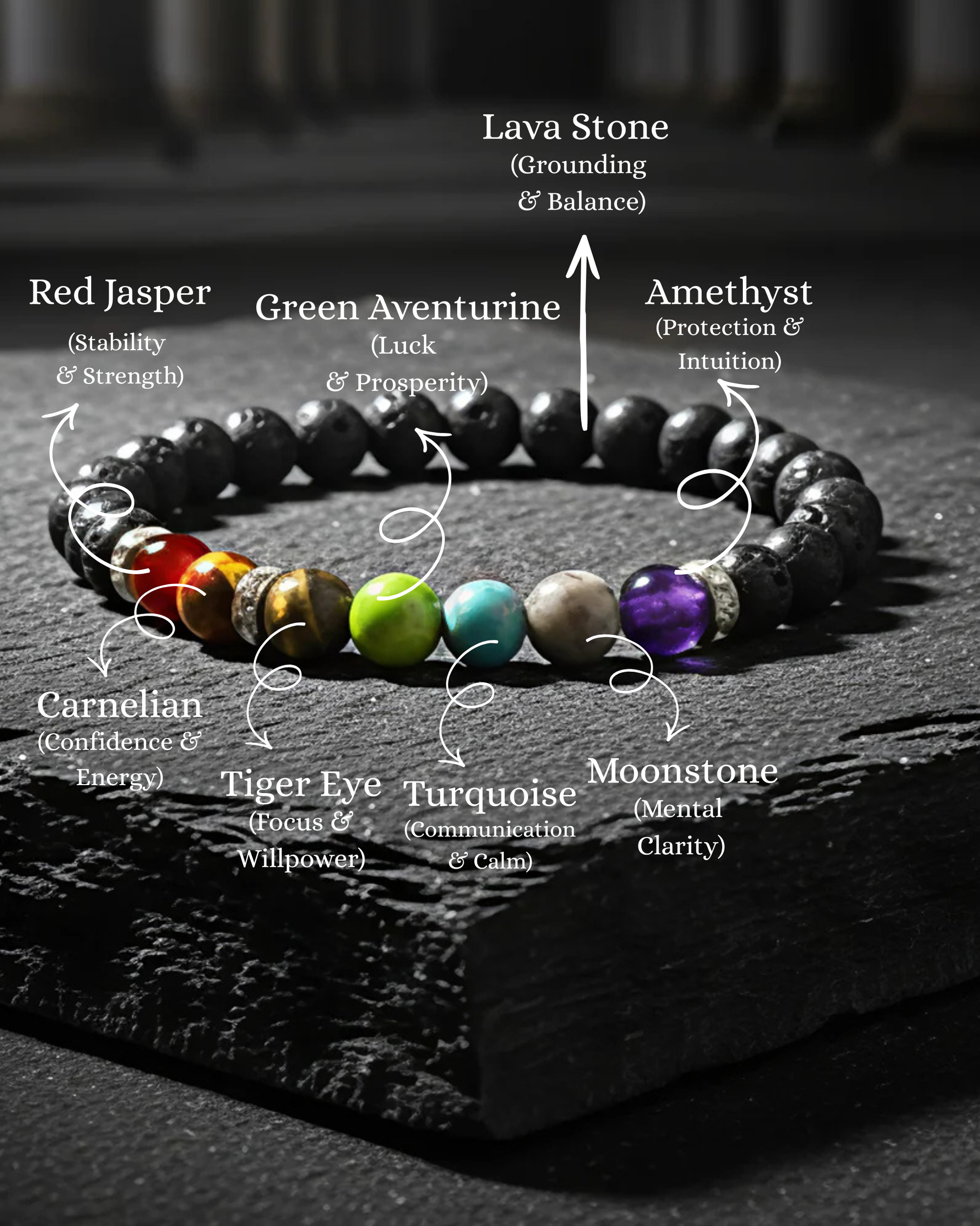healing chakra bracelet with lava beads