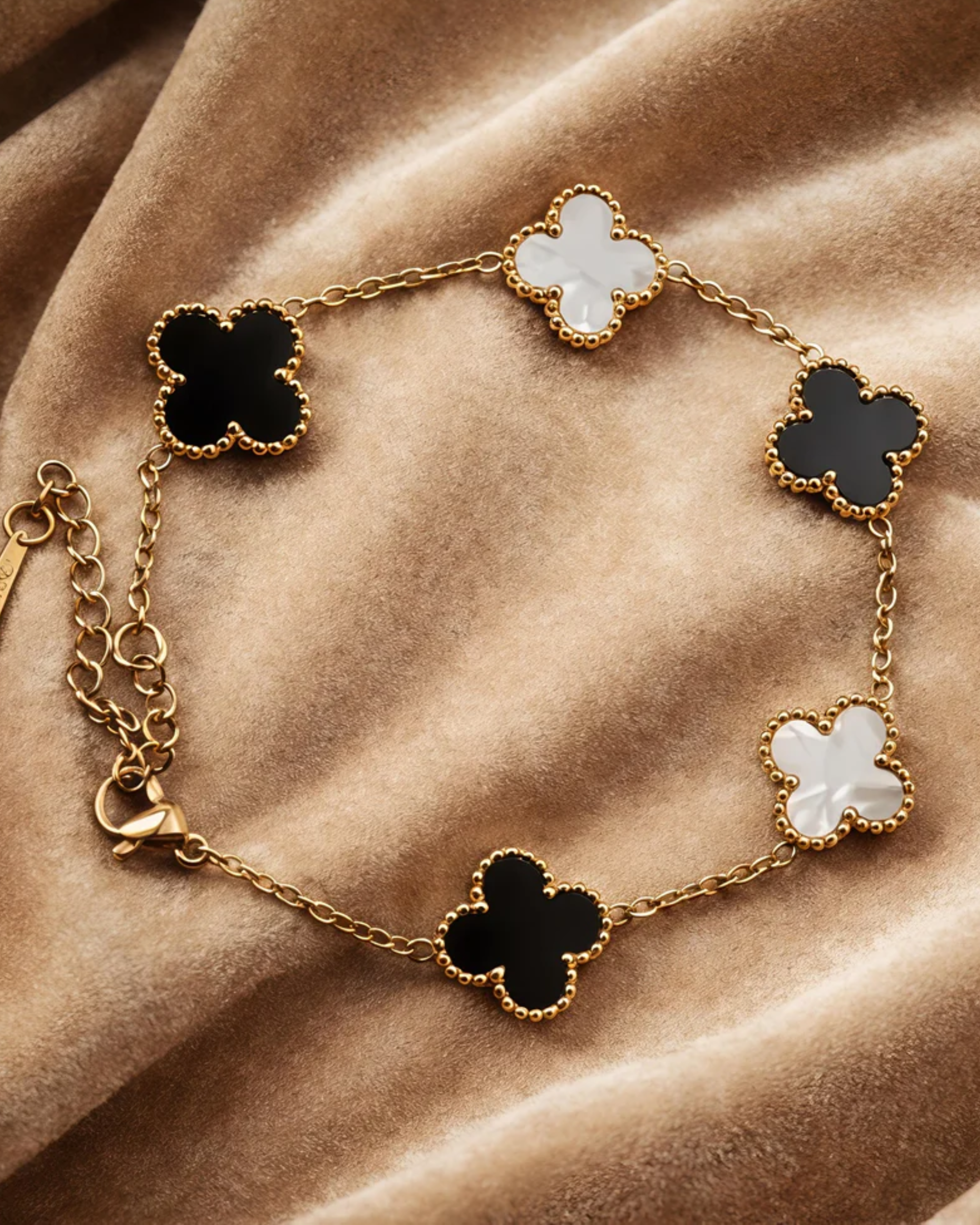 midnight ivory clover charm bracelet anti tarnish gold finish