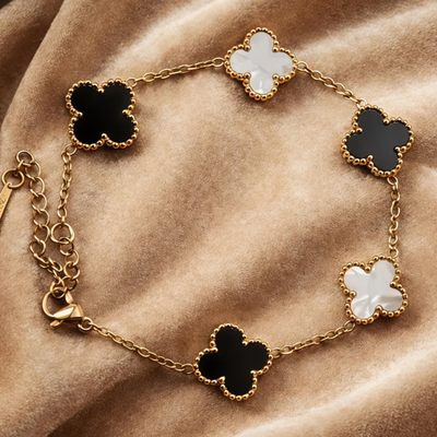 midnight ivory clover charm bracelet anti tarnish gold finish