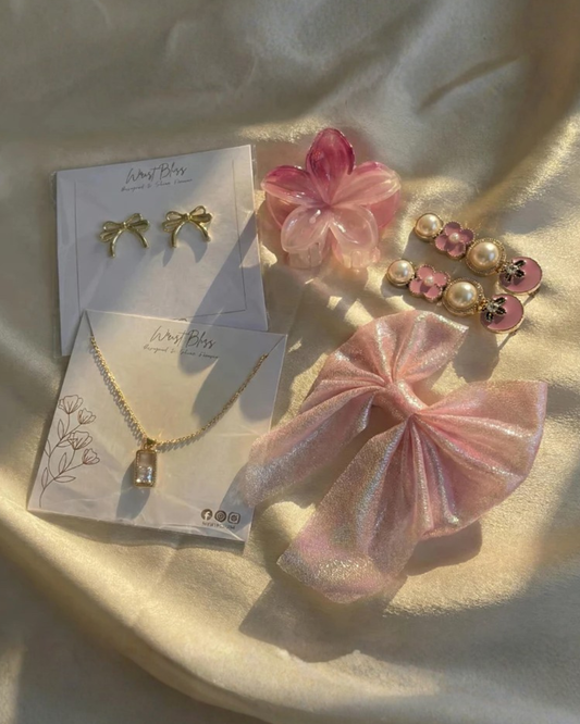 pink charm mini hamper hair accessories jewelry gift set