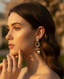 pink crystal square link earrings