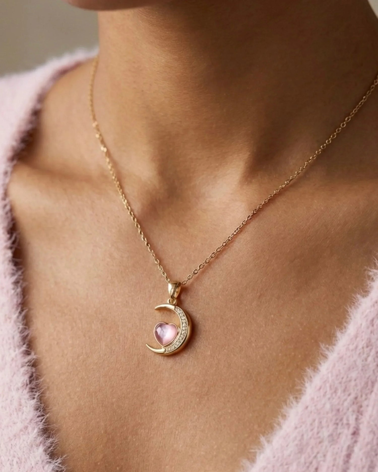 pink moon charm anti tarnish necklace