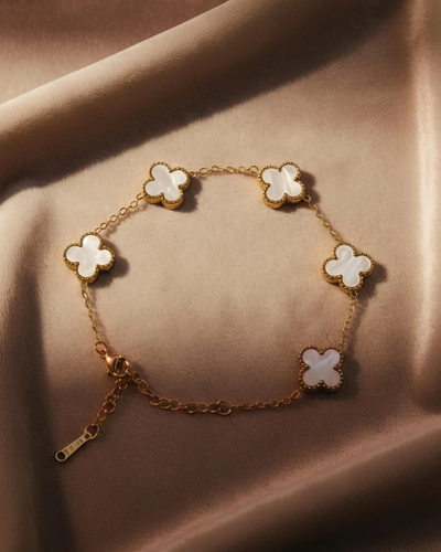 Pure Pearl Clover Chain Bracelet (Anti-Tarnish Gold)