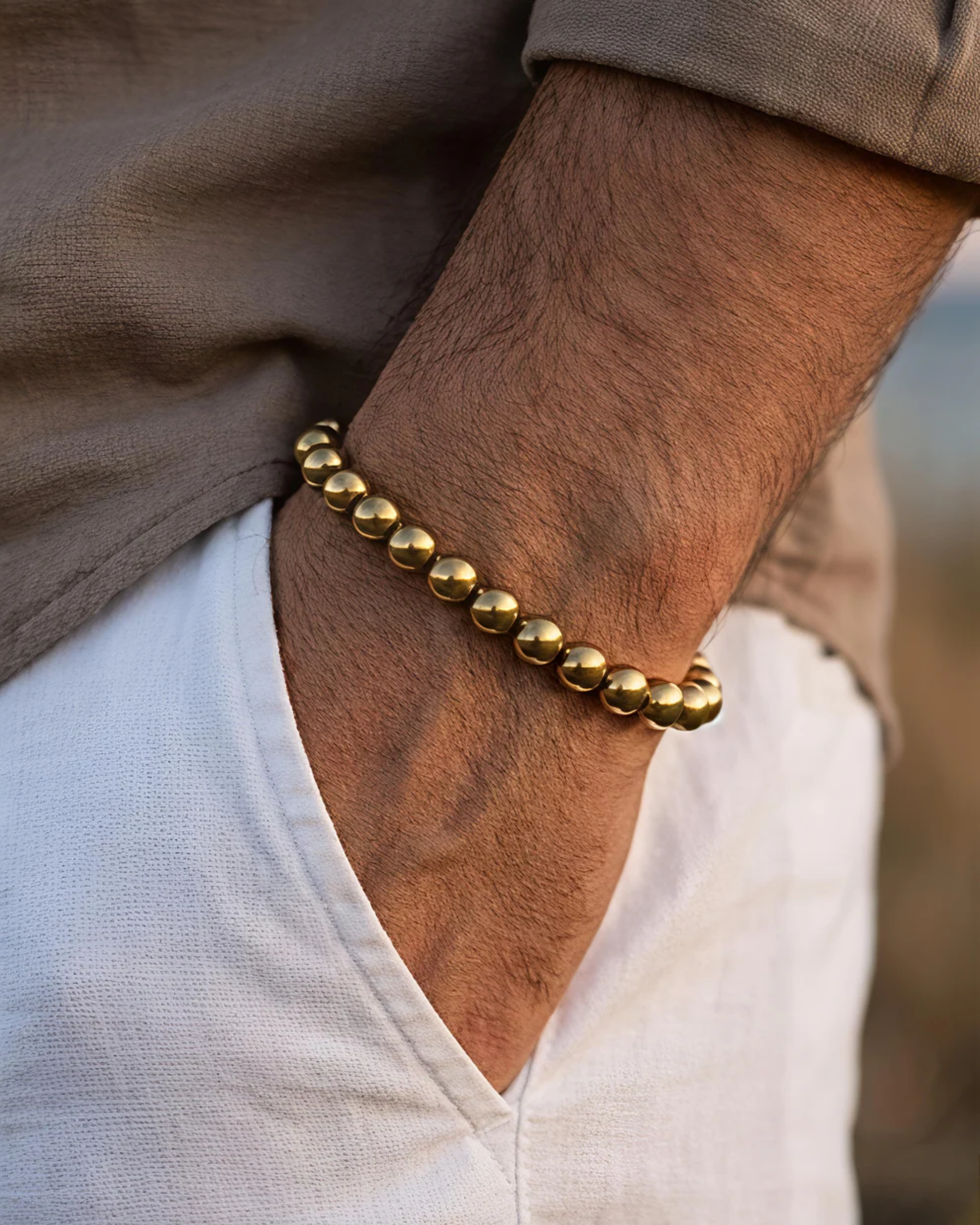 pyrite stone bracelet with metallic gold beads