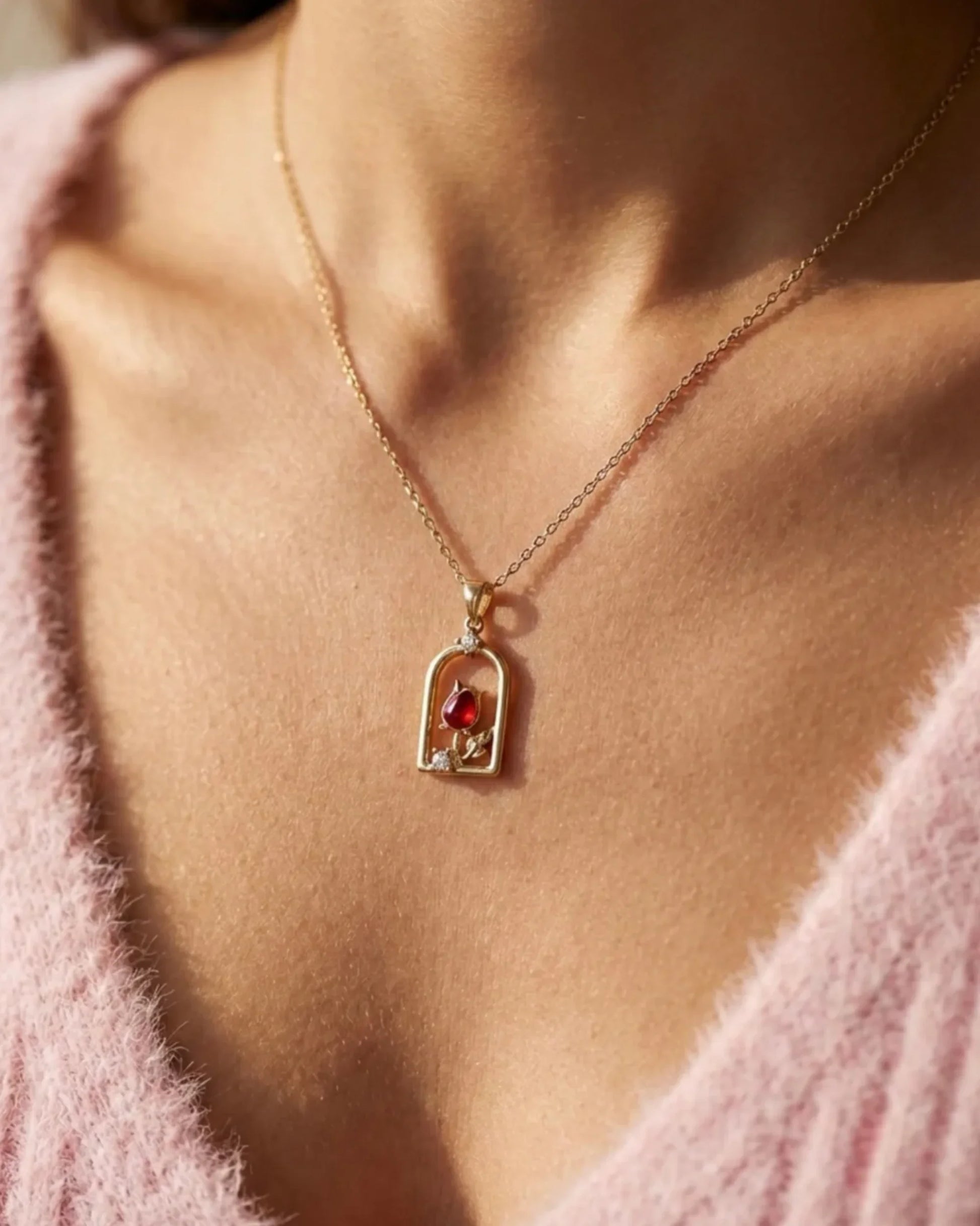 ruby glow floral pendant necklace