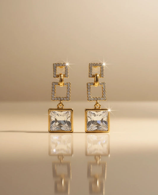 silver crystal square link earrings