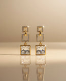 silver crystal square link earrings