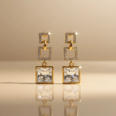 silver crystal square link earrings